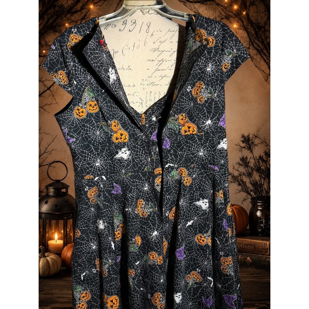 Hell Bunny Harlow Halloween 2XL Swing Dress Pumpkin Ghost Bat Goth - Picture 6 of 9